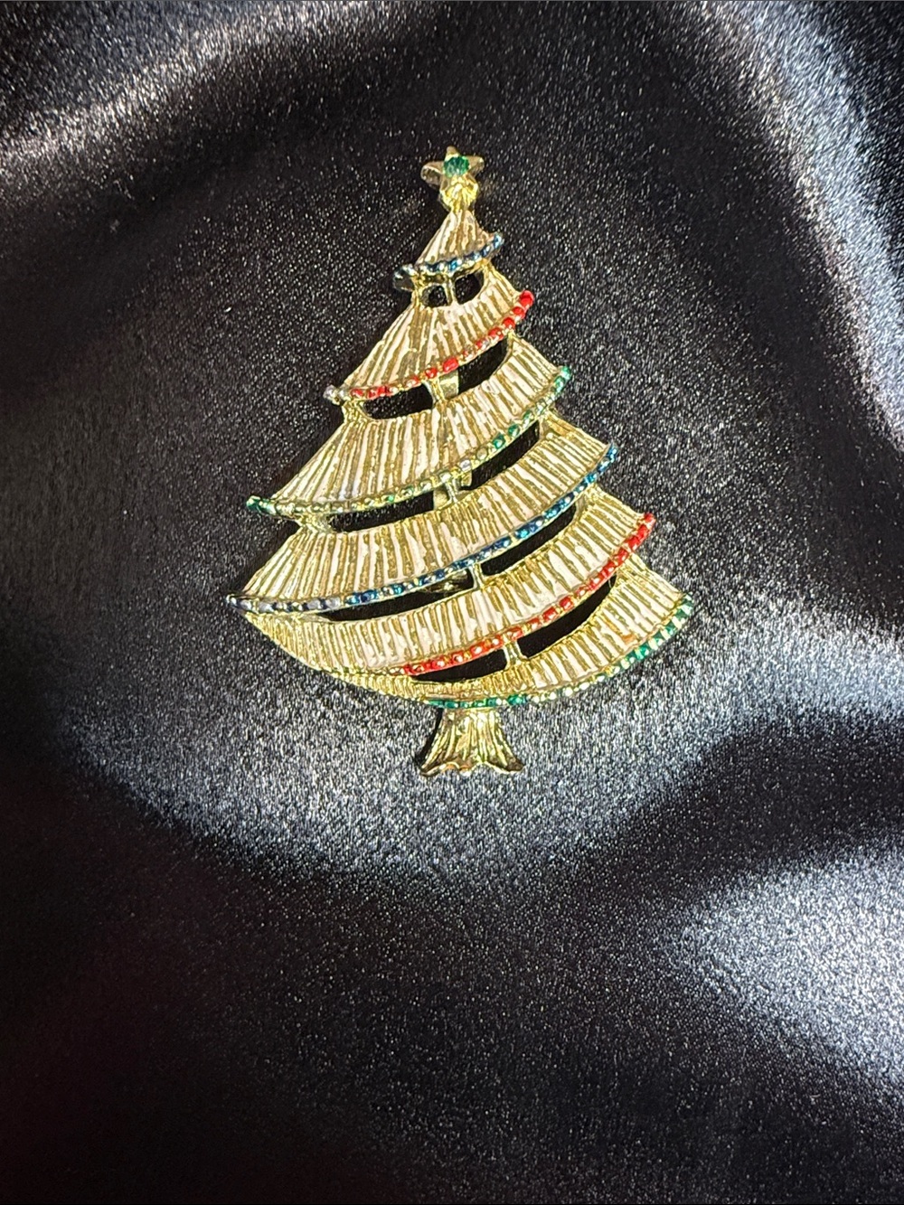 Gold-Tone Multicolor Christmas Tree Brooch - Women Jewelry Brooches